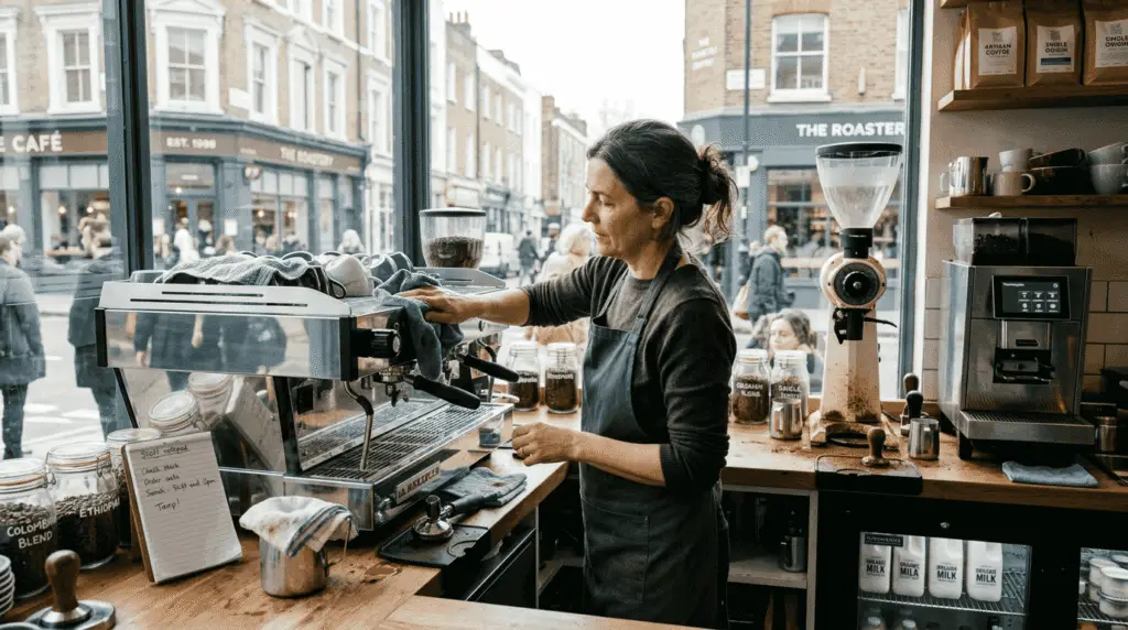 Barista with full range of coffee equipment
