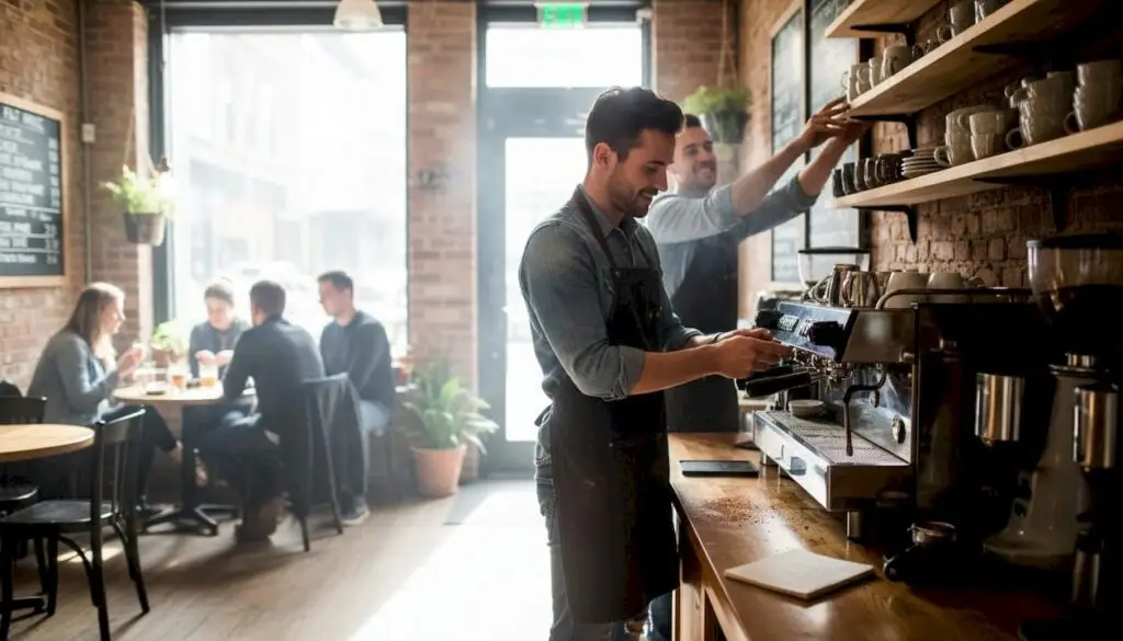 Barista using leased espresso machine in café