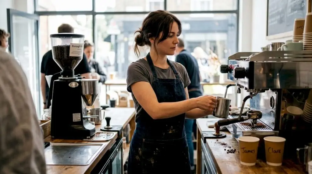 Barista preparing blend coffee in café